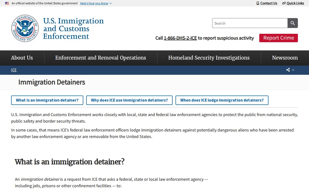 ICE detainer explanation for a Trego County custody transfer