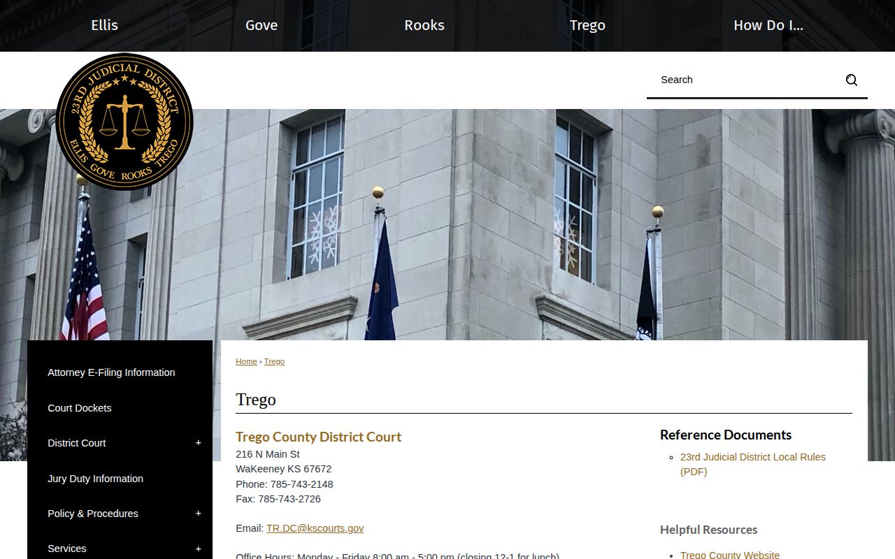 Trego County court and post-release supervision contact page